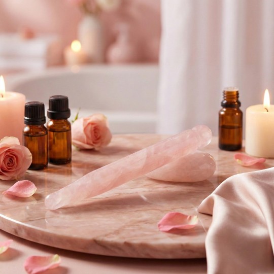 Double-ended rose quartz acupuncture wand