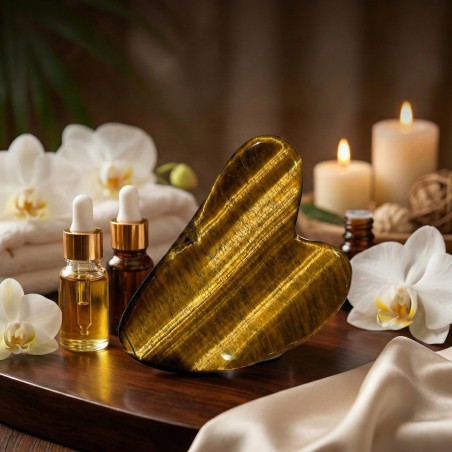 Gua Sha Herz aus Tigerauge Naturstein