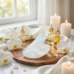 Gua Sha aus Bergkristall in Herzform