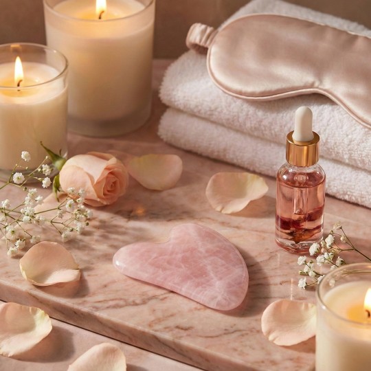 Gua Sha aus Rosenquarz in Herzform